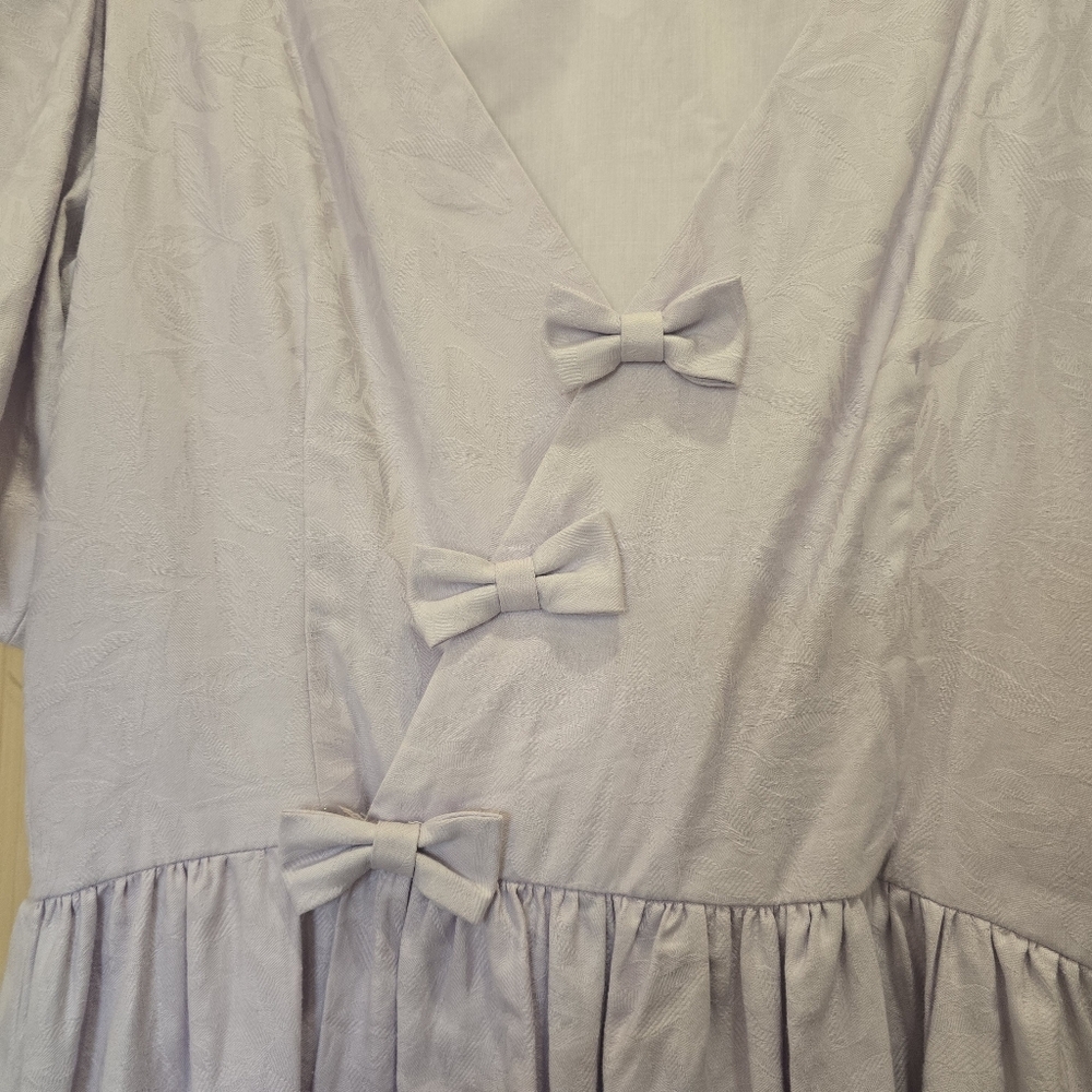 VTG 80s LANZ Lilac Lavender Cottagecore Puff Sleeve Bowback Maxi Dress Womens 14 - Picture 5 of 8